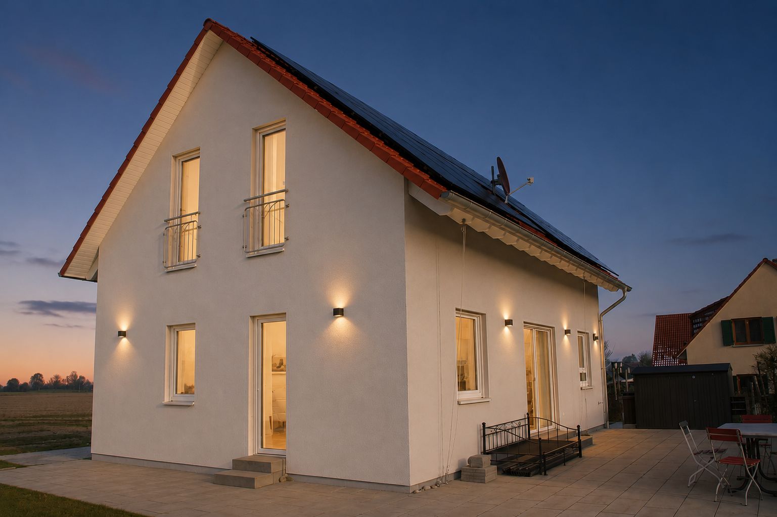 Wohnhaus Kammlach – Außenansicht am Abend